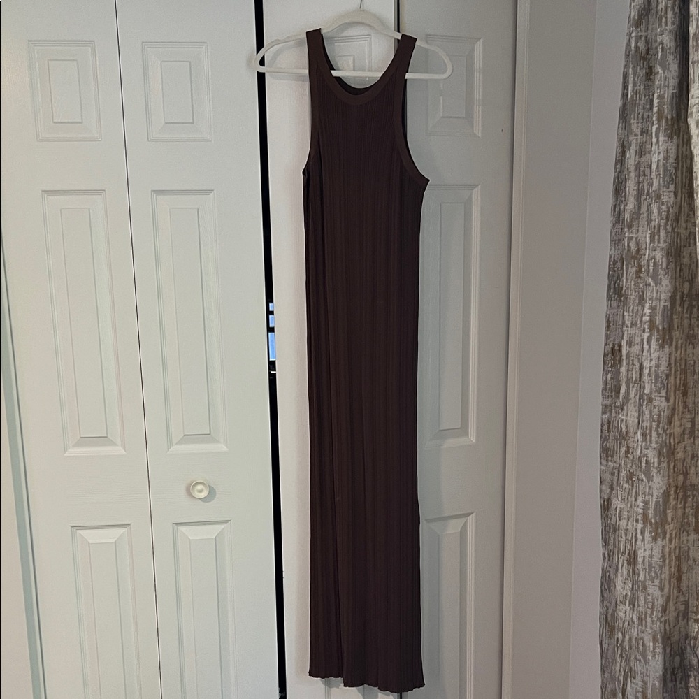 Toteme Brown Ribbed Knit Sleeveless Maxi Dress